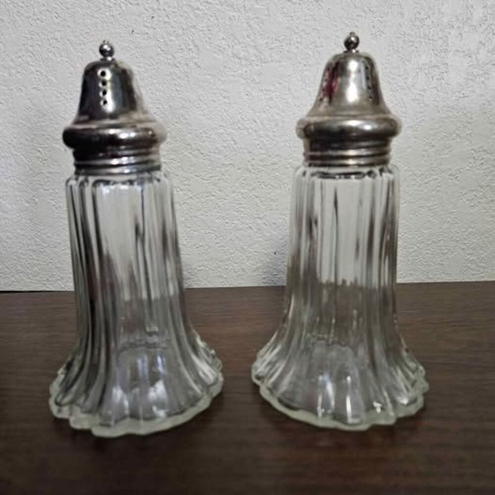 Vintage Domino Glass Co. Japan Fluted Glass Salt and Pepper Shakers Set